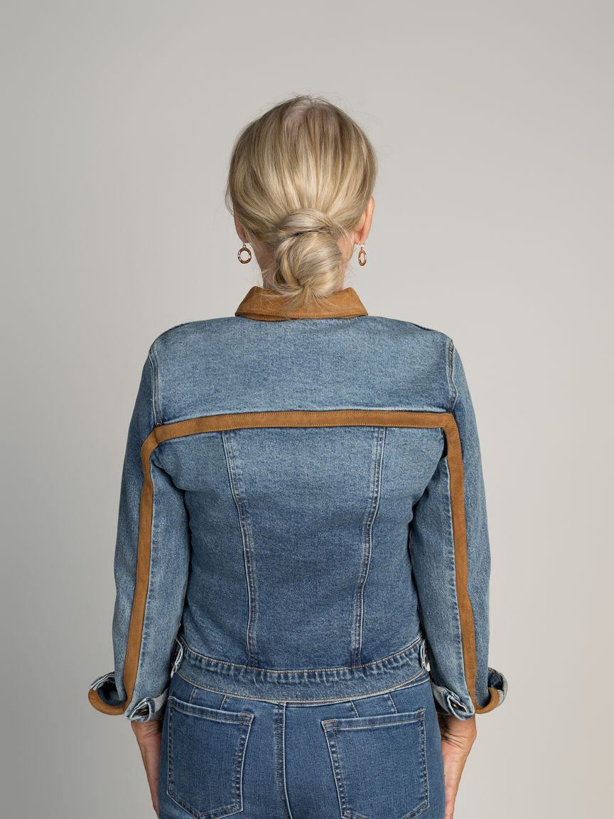 Denim Zip-Up Jacket With Suede Trim