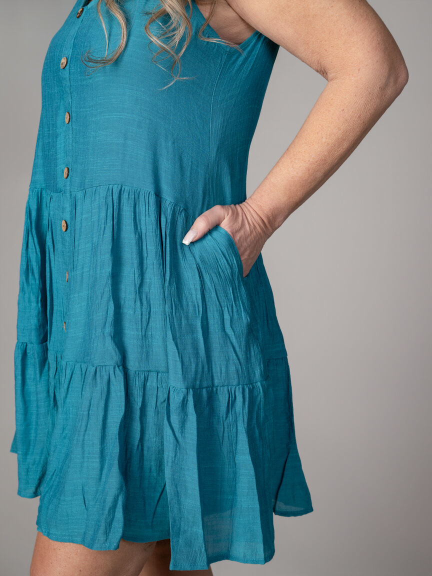 Sleeveless Knee Dress With Button Placket 