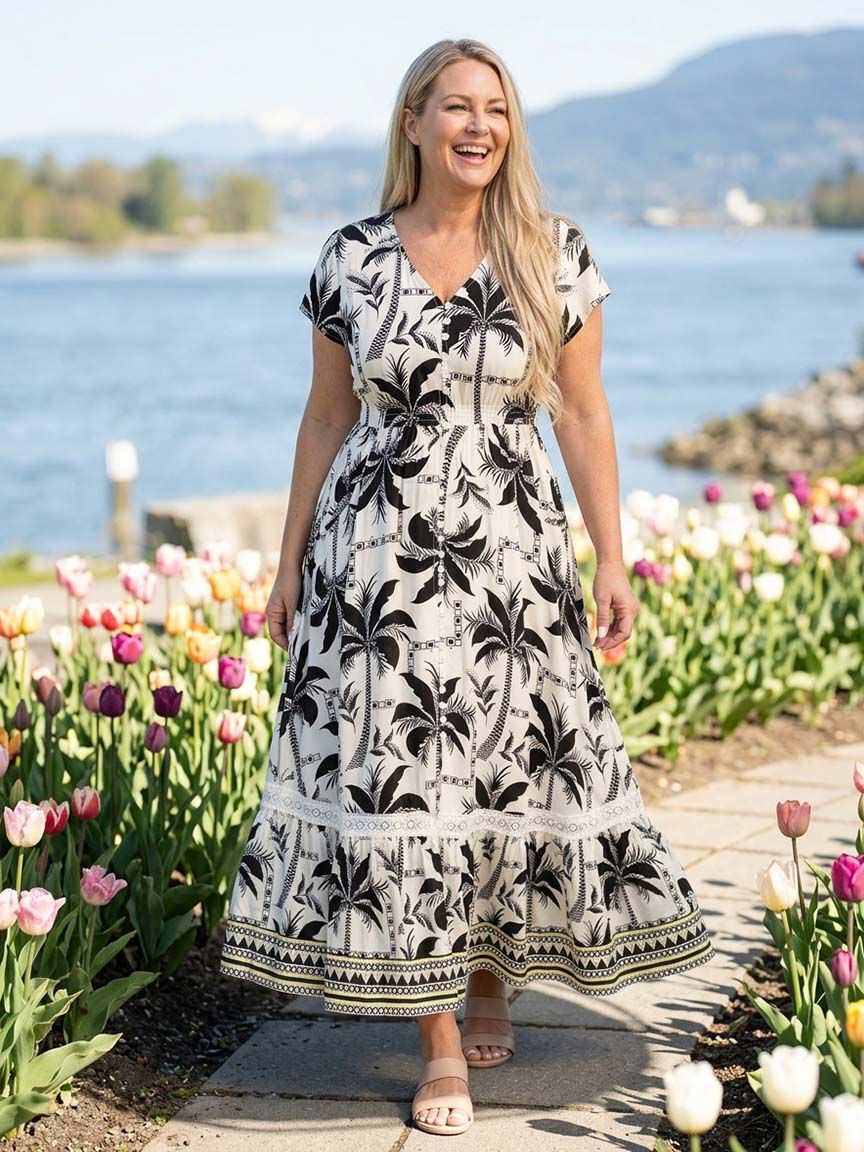Short Sleeve Maxi Dress With Buttons