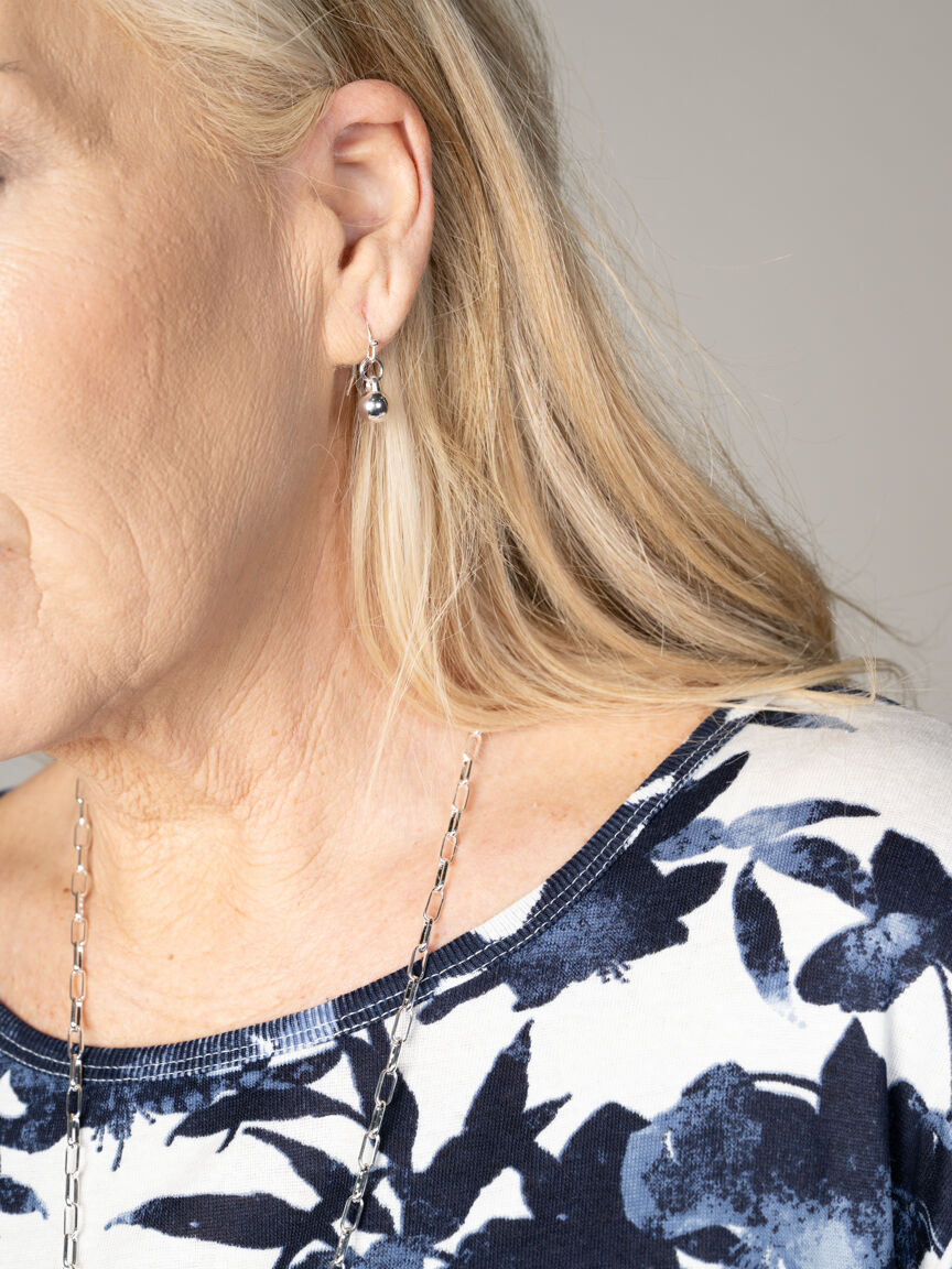 Long Silver Chain Necklace with Floral Charms