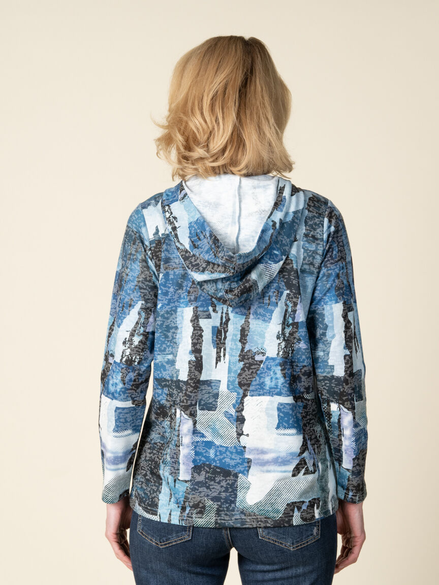 Long Sleeve Zipper Front Floral Cardigan With Hood