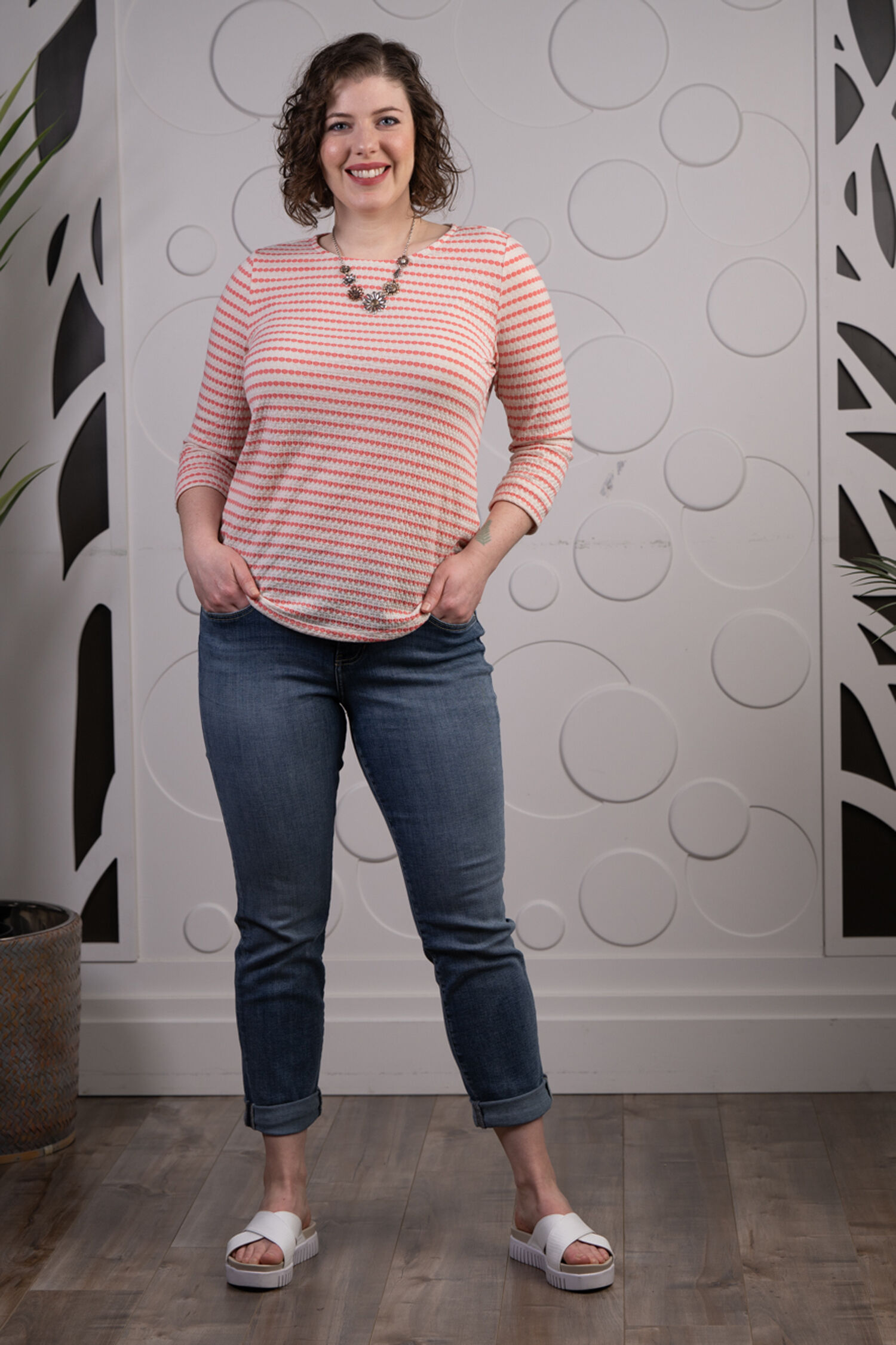 Textured Striped Crew Neck Sweater Image 3