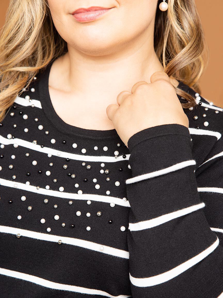 Pearl Detail Striped Top