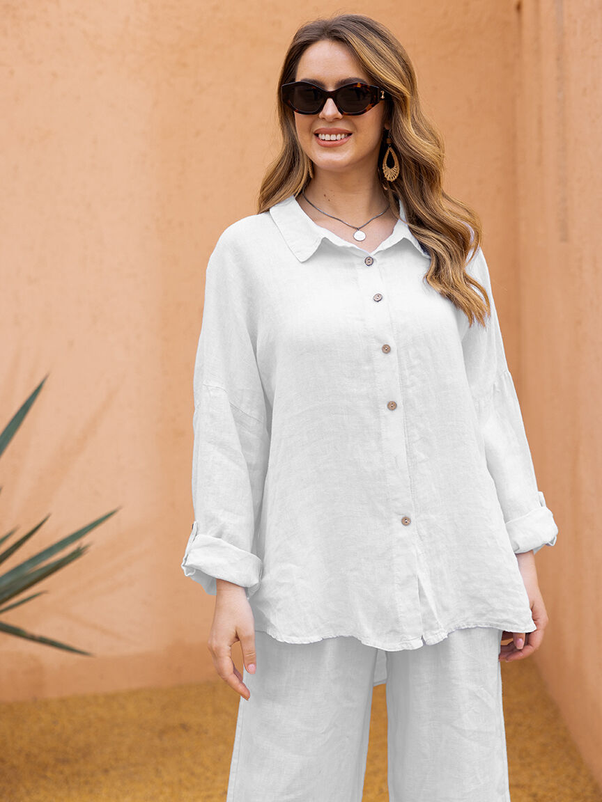 Long Sleeve Button Up Top With Ring Back
