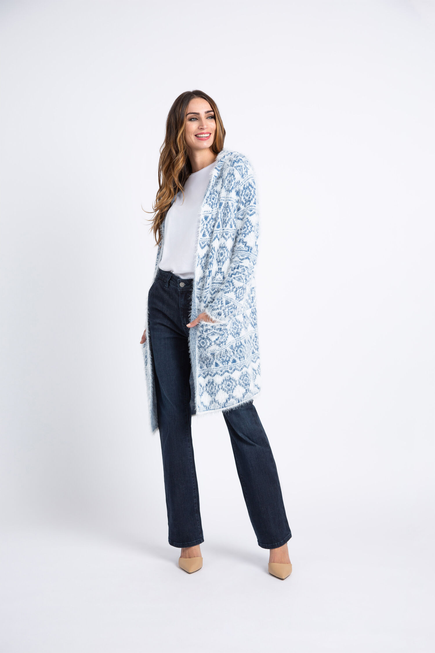 Open Front Hooded Eyelash Knit Cardigan  Image 1