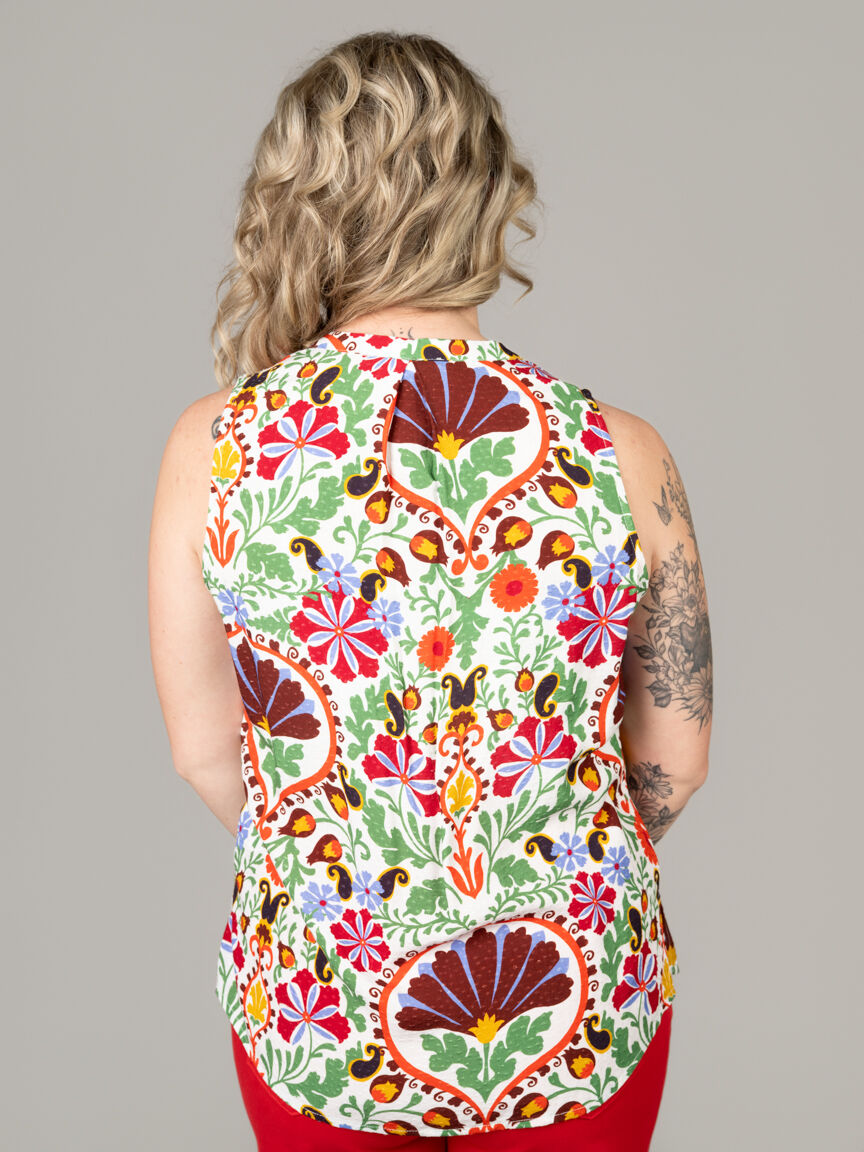 Sleeveless Blouse With Pintucks