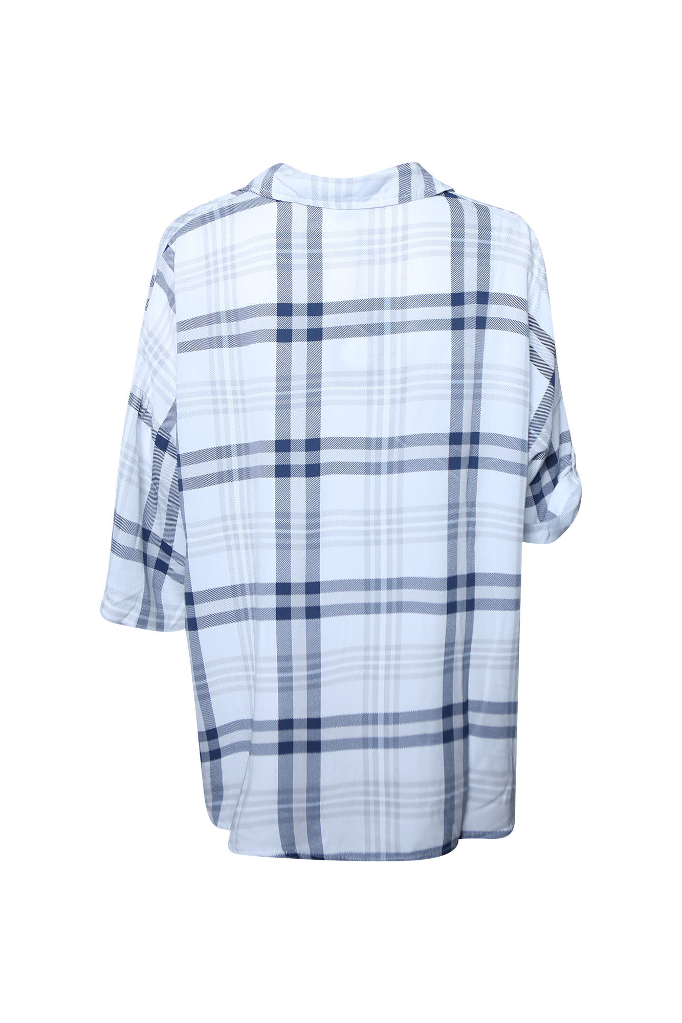 Plaid Button Up T-Shirt with Roll Tab Sleeve Image 2
