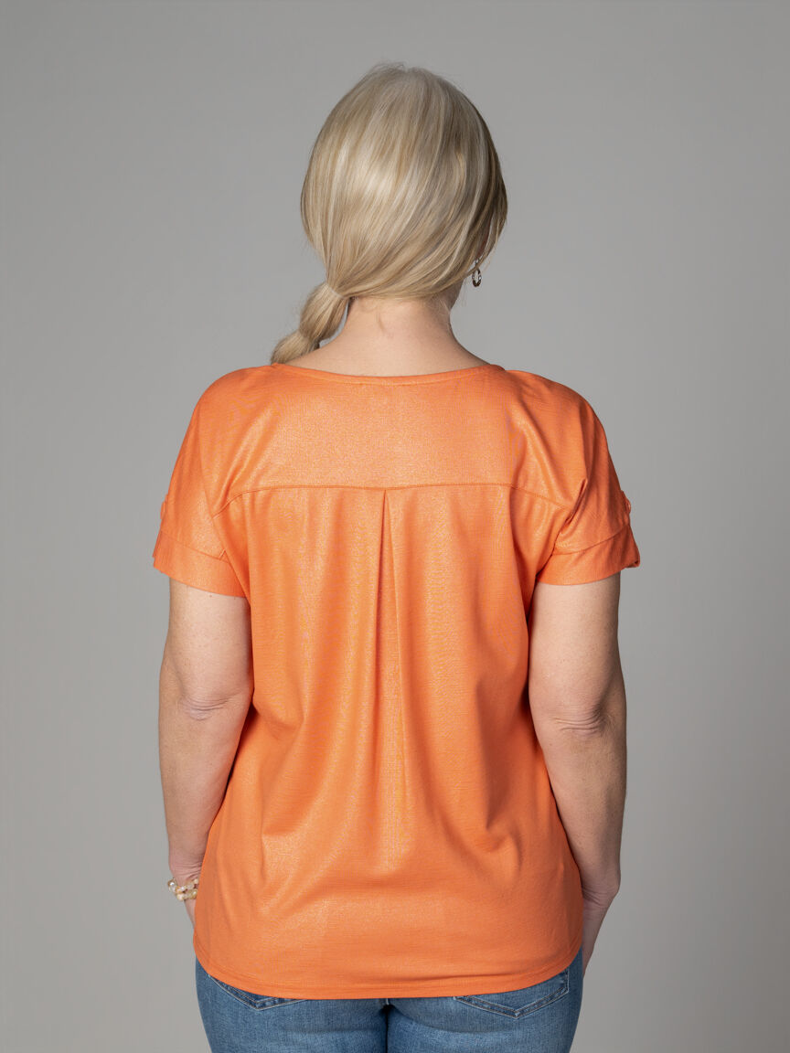 Short Sleeve Top With Roll Tab Accent  Image 3