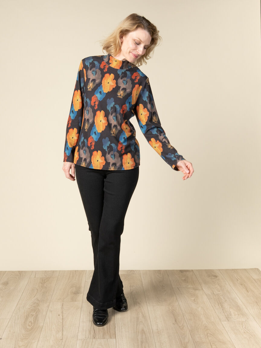 Long Sleeve Mock Neck Floral Top