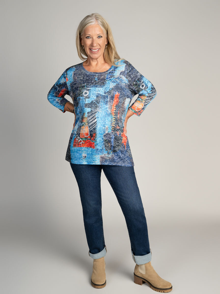 3/4 Sleeve Burnout Top Image 4