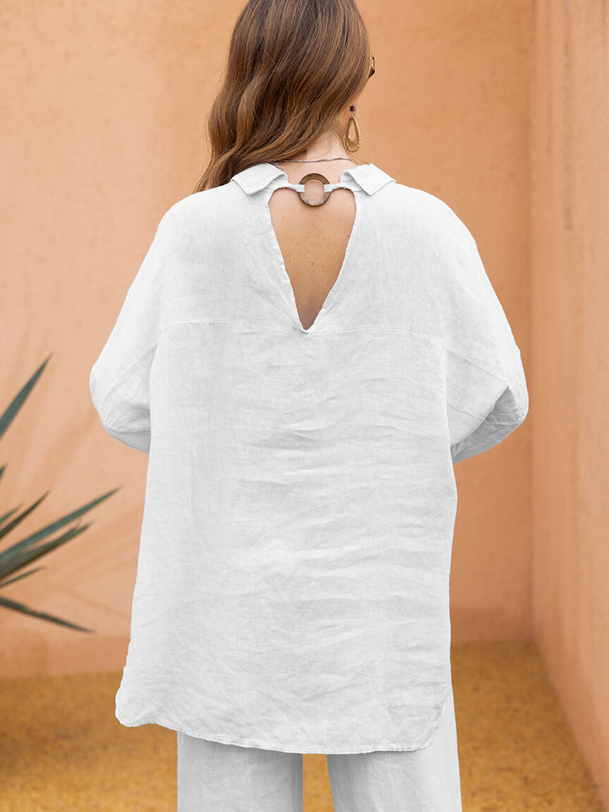 Long Sleeve Button Up Top With Ring Back