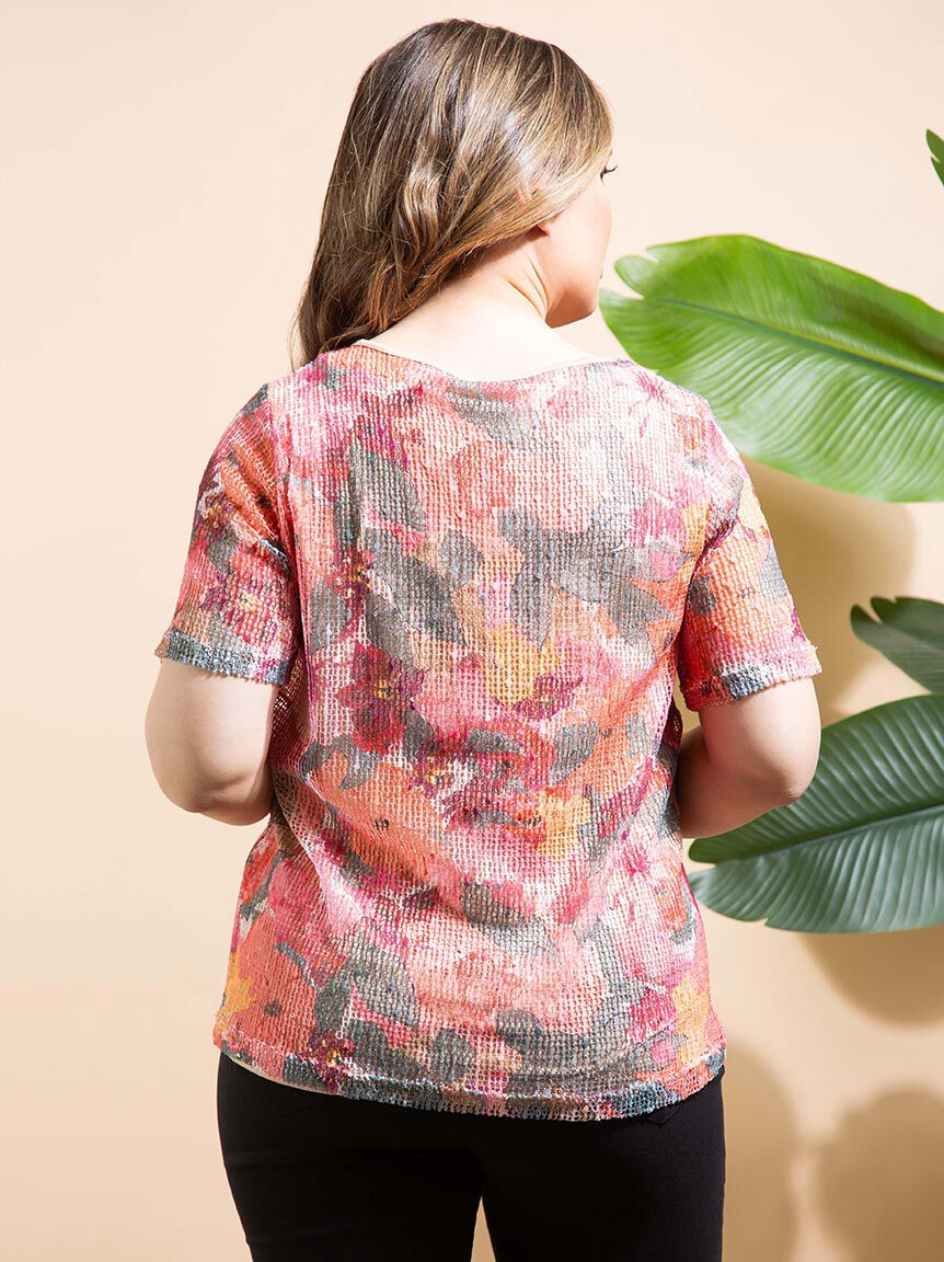 Mesh Overlay Short Sleeve Top Image 3