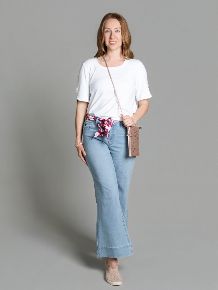 Flare Leg Denim with Scarf Belt