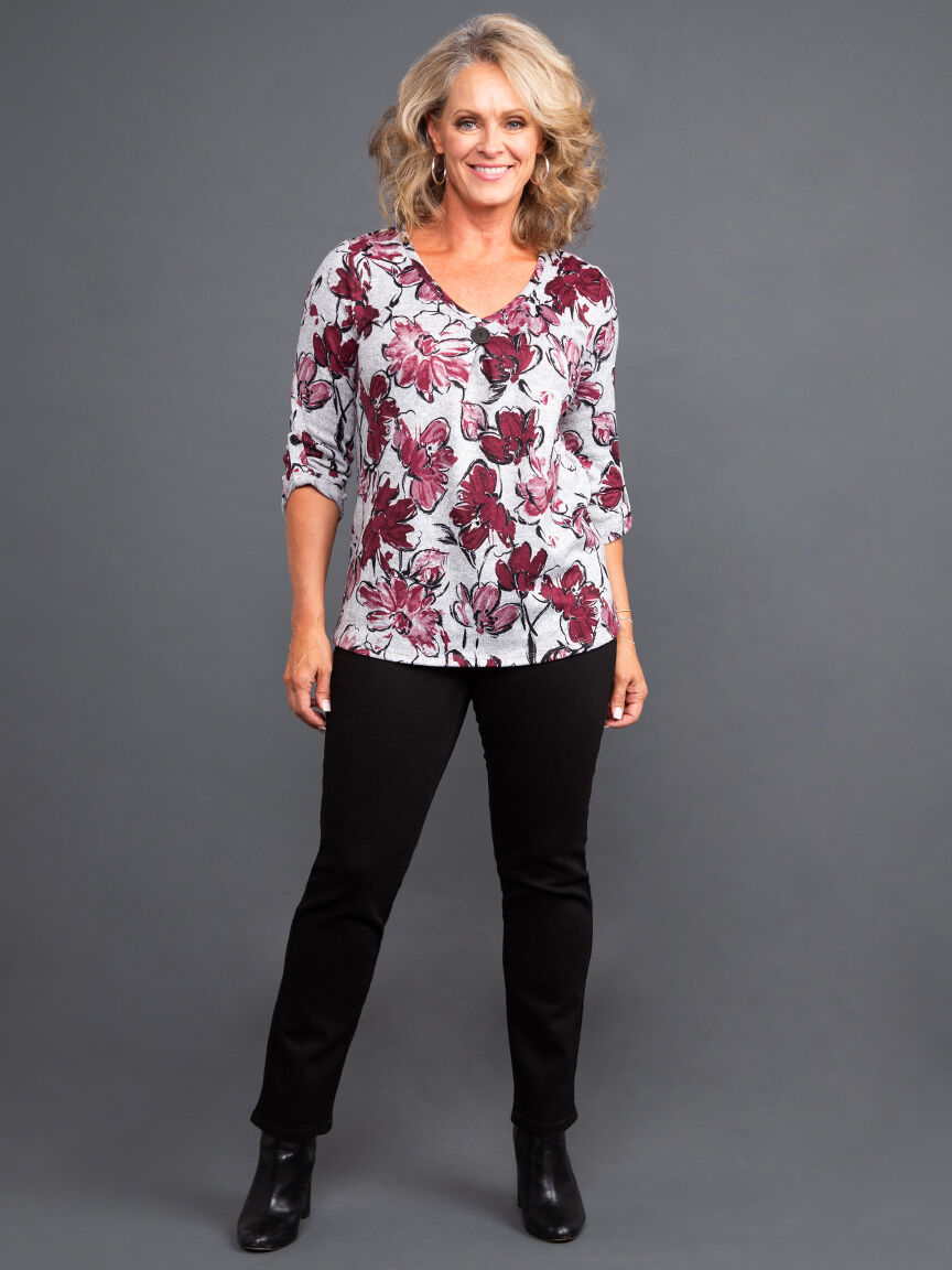 &frac34; Sleeve Front Pleat Top Image 1