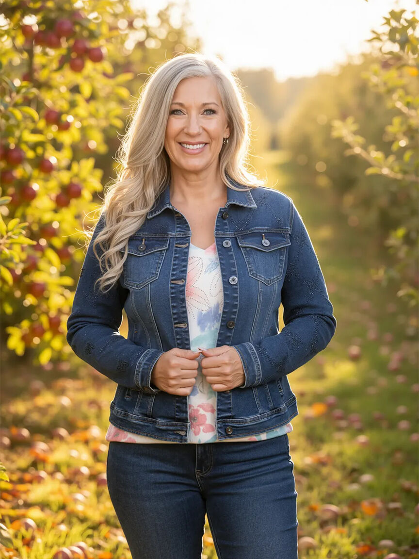 Denim Jacket with Hotfix Butterfly Detail