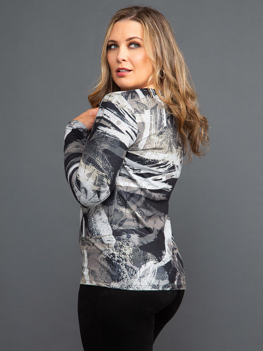 Long Sleeve Scoop Neck Hotfix Top Image 3