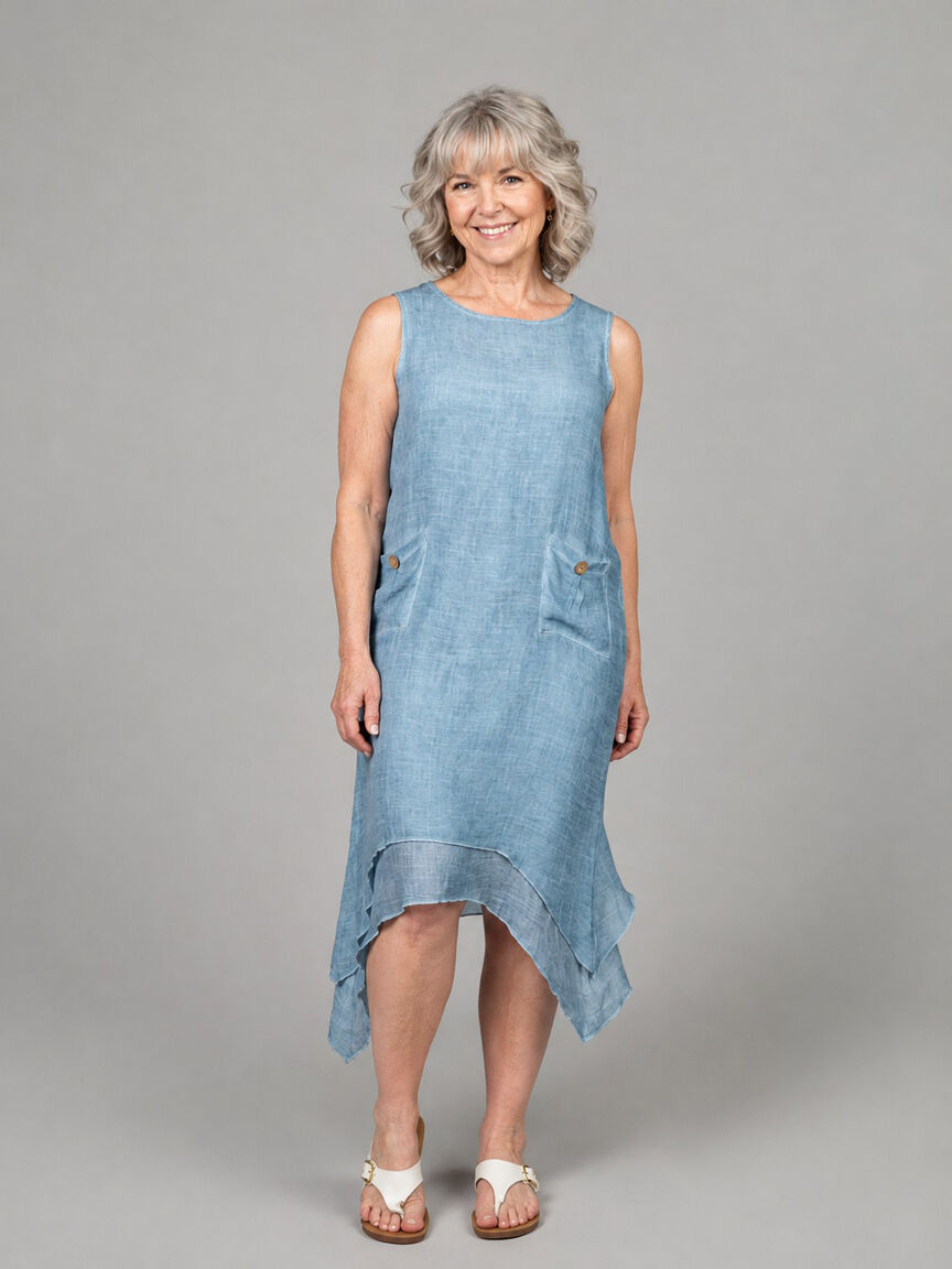 Flowy Asymmetrical Hem Dress With Pockets
