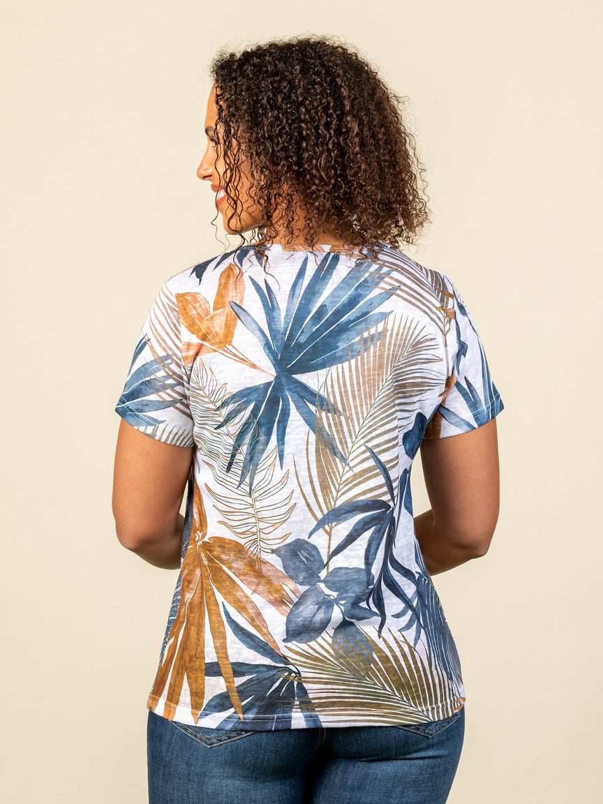 Short Sleeve Slub Knit Top with Silver Foil Image 2