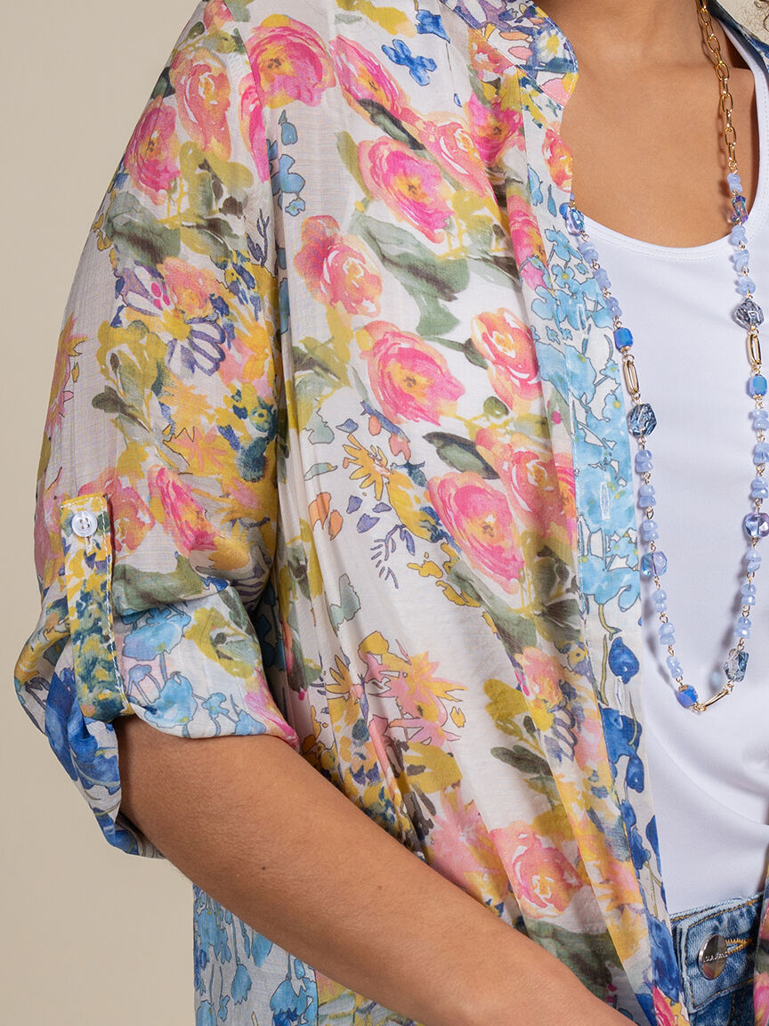 Long Sleeve Button Up Tunic with Roll Tabs  Image 4