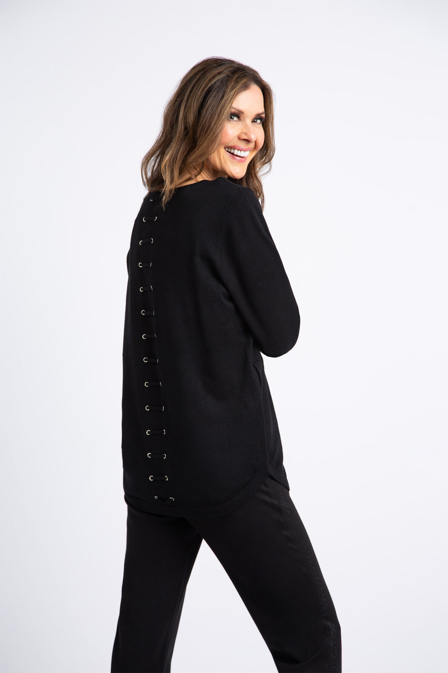 Long Sleeve Grommet Back Sweater Image 3