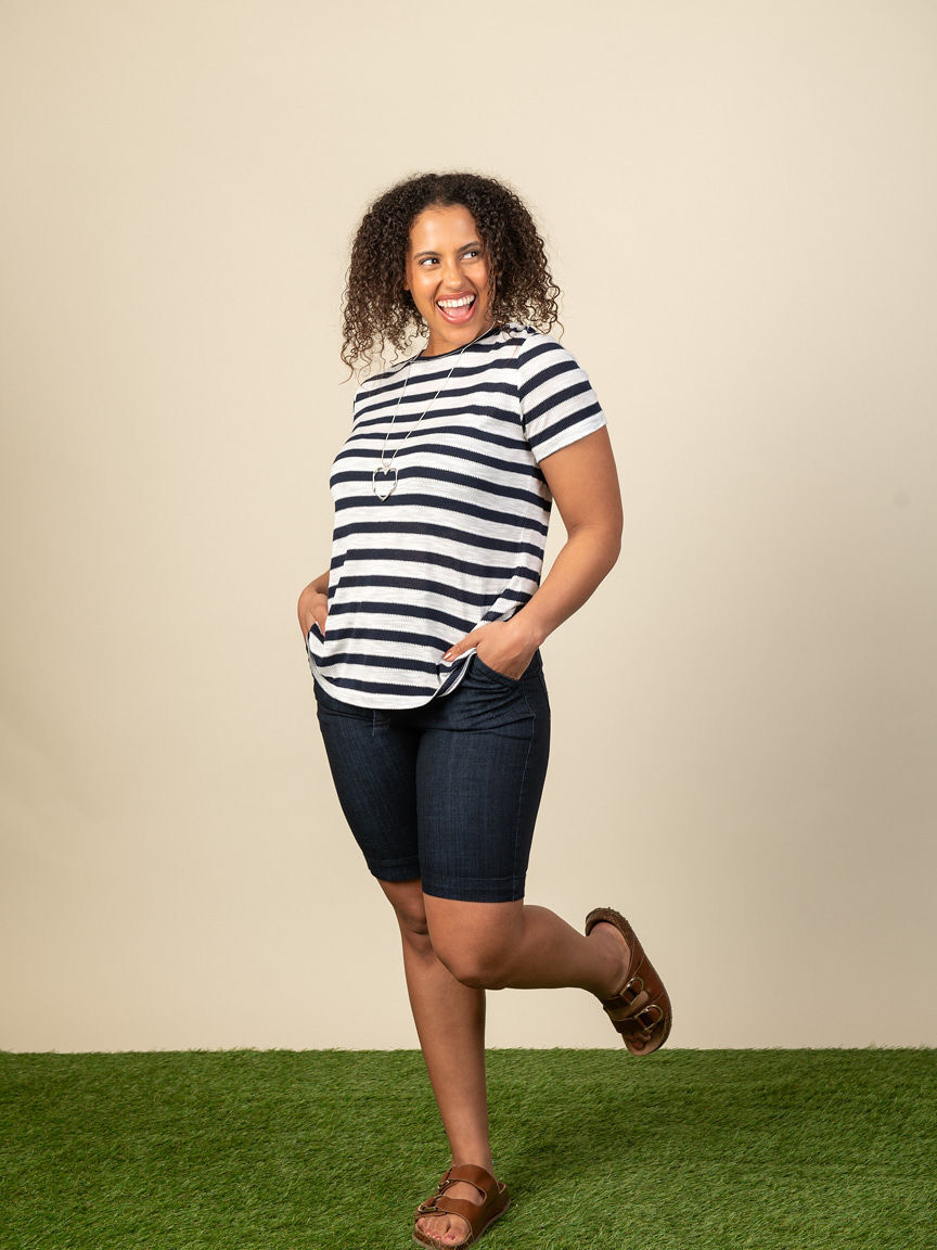 Short Sleeve Crew Neck Striped Top 