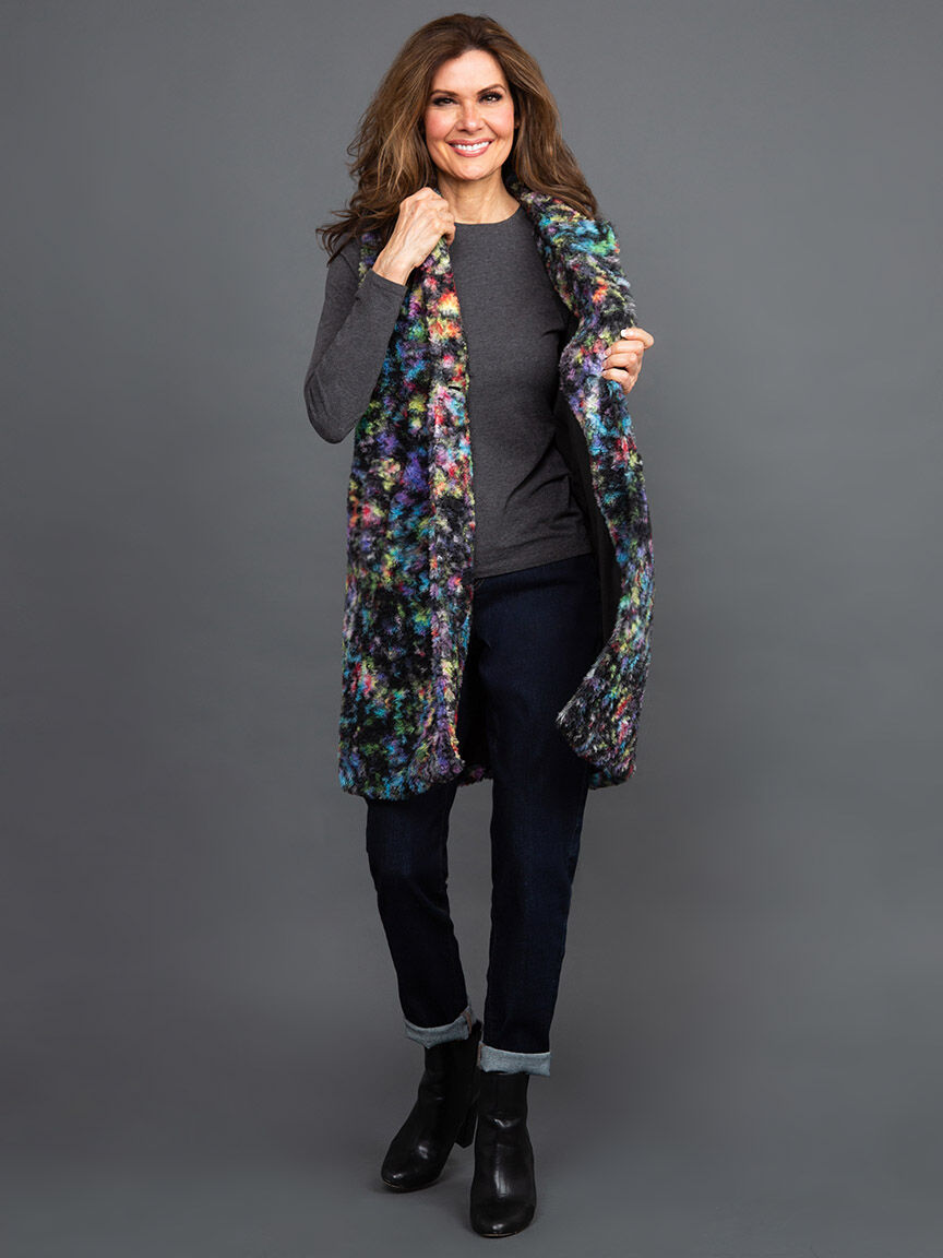 Faux Fur Multi Color Longline Vest Image 2