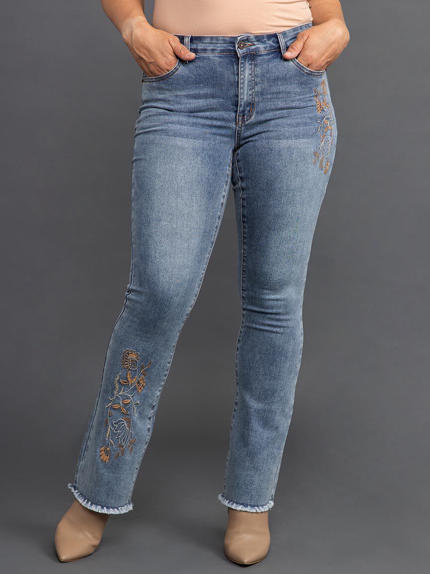 Embroidered Raw Edge Micro-Flare Jeans  Image 2