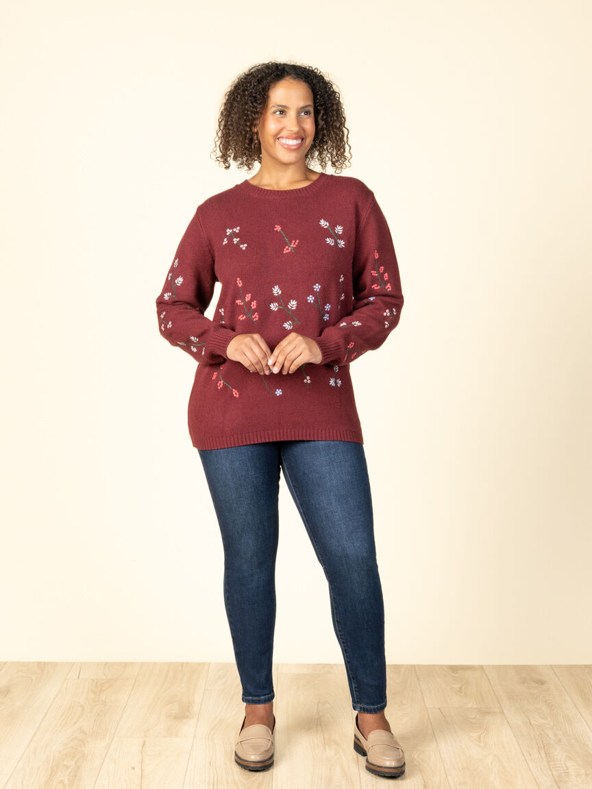 Flower Print Crew Neck Sweater Image 4