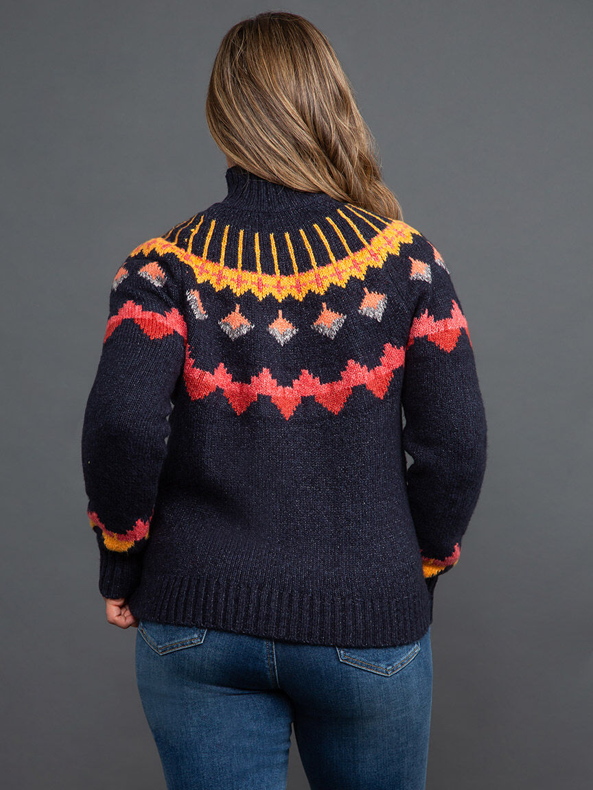 Novelty Yarn Mock Neck Intarsia Sweater Image 4