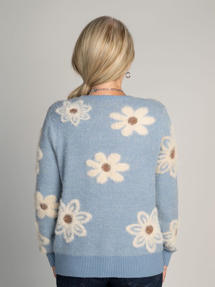 Fuzzy Floral Button Front Cardigan