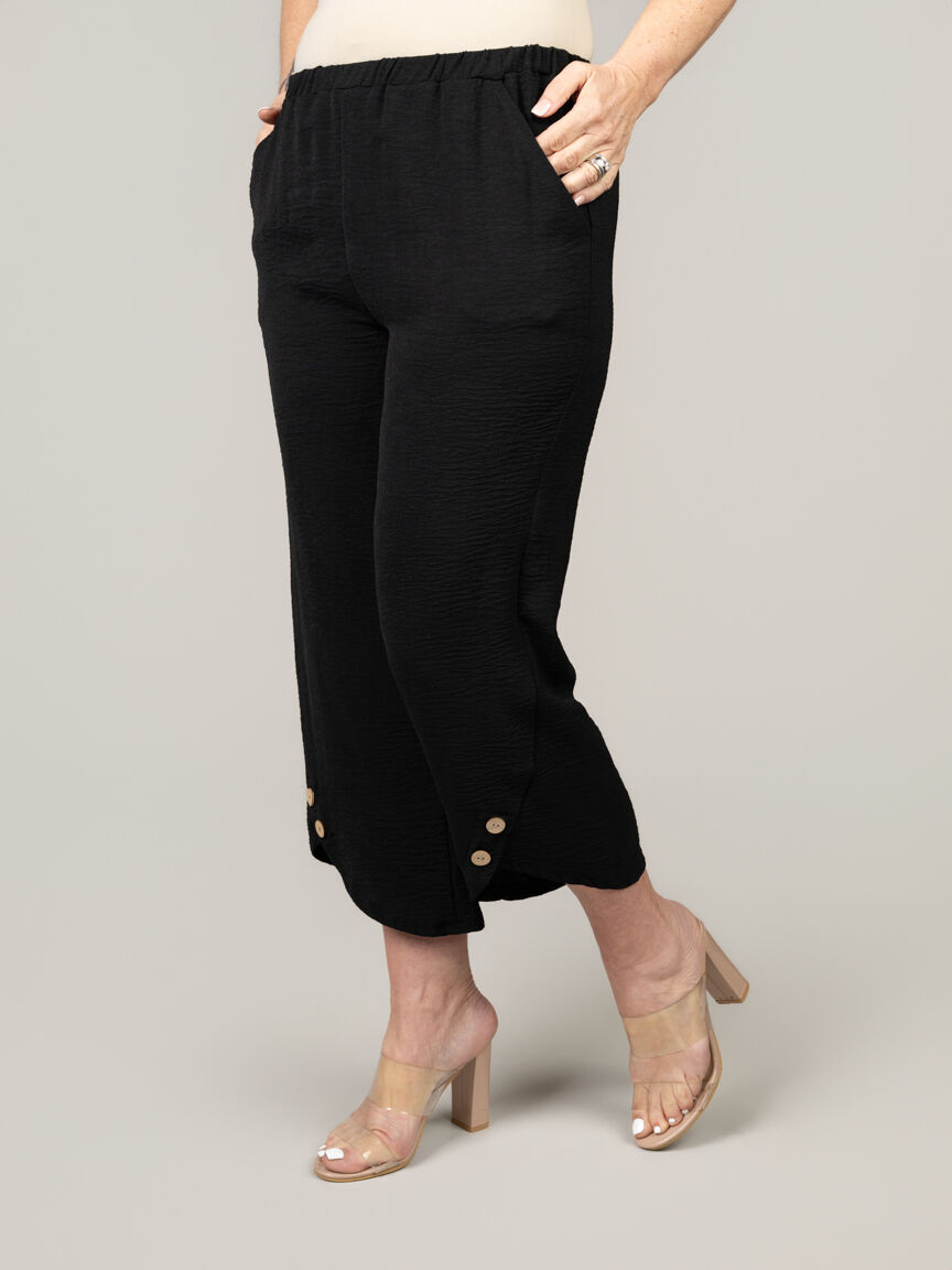 Elastic Waist Flowy Pant with Button Detail