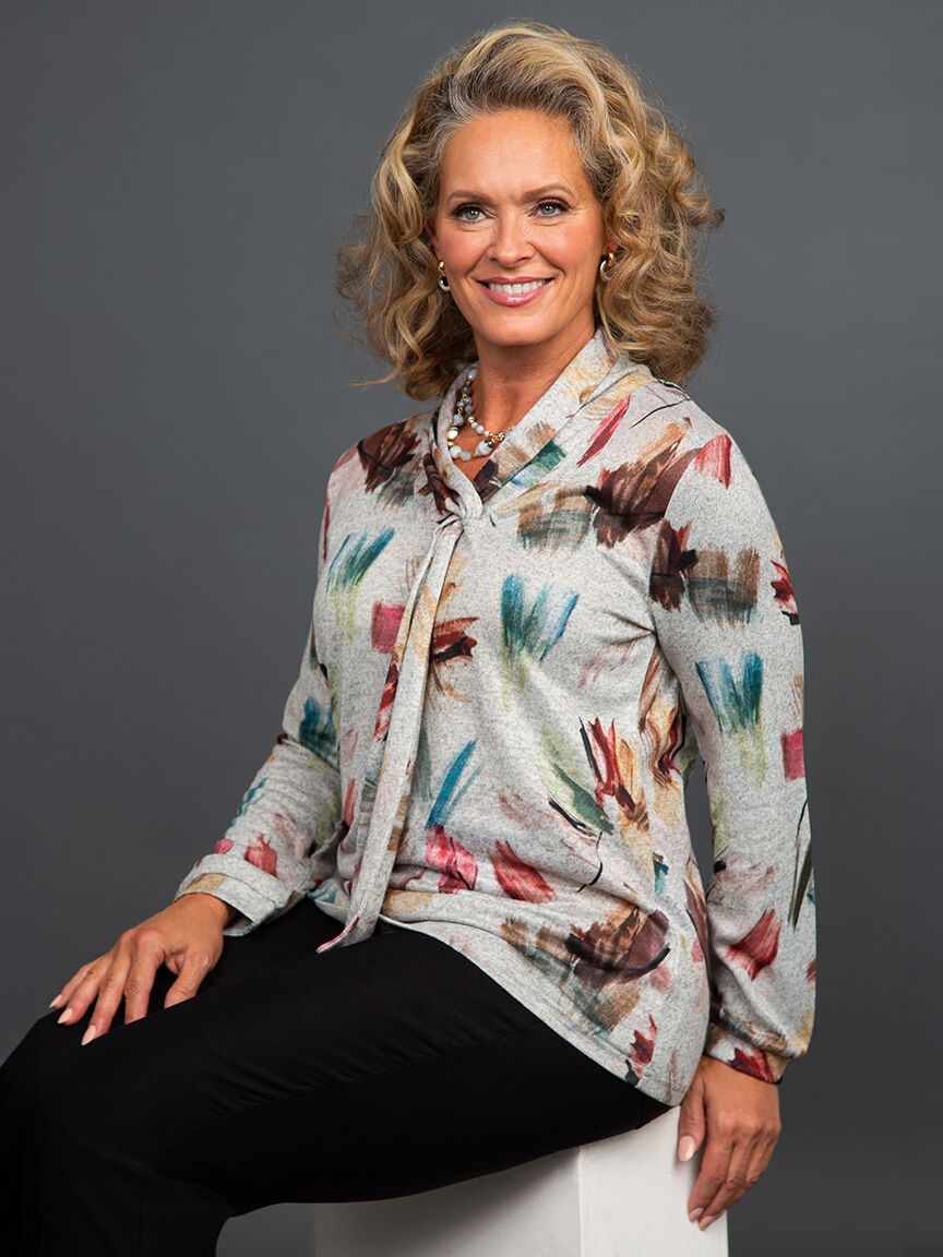 Long Sleeve Necktie Collar Top Image 6