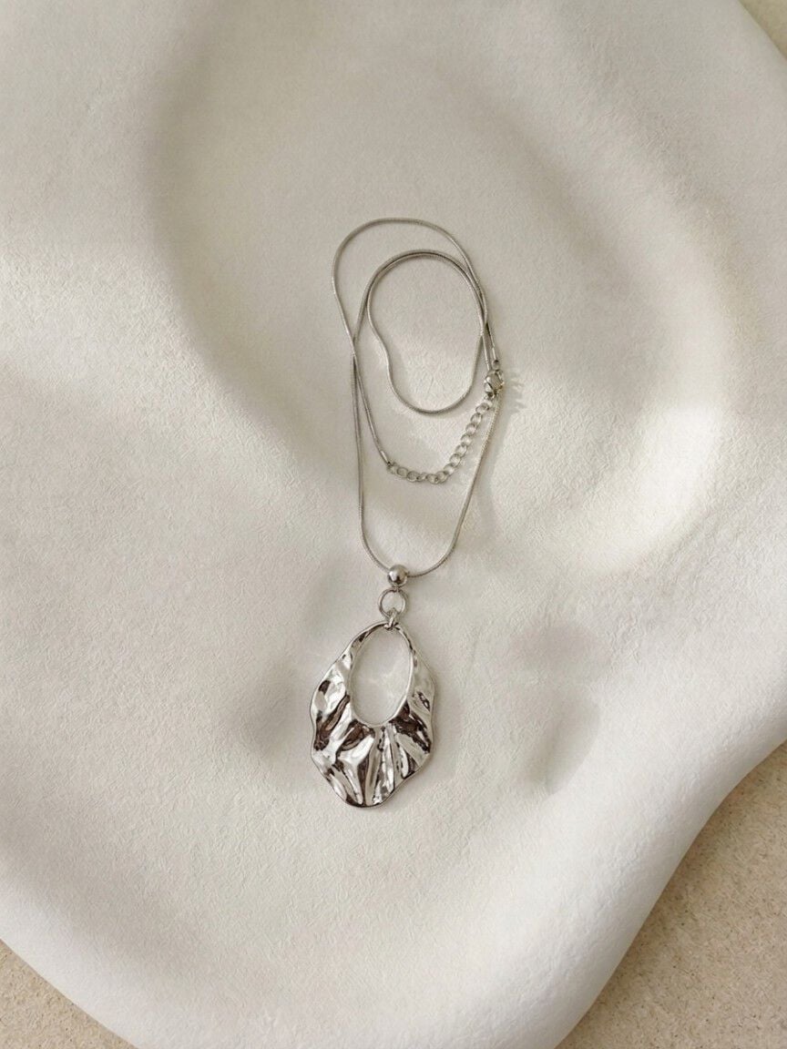 Silver-Tone Necklace with Pendant and Earrings