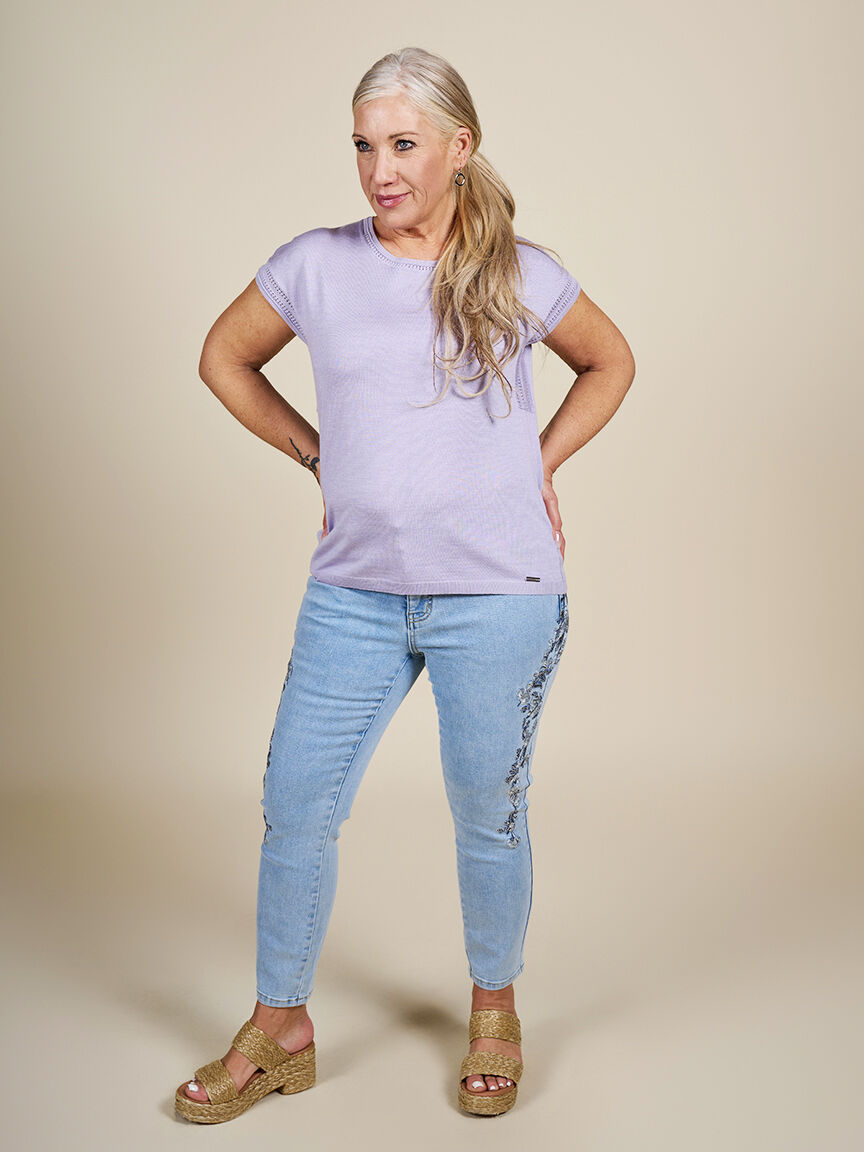 Short Sleeve Sweater with Crochet Detail  Image 4