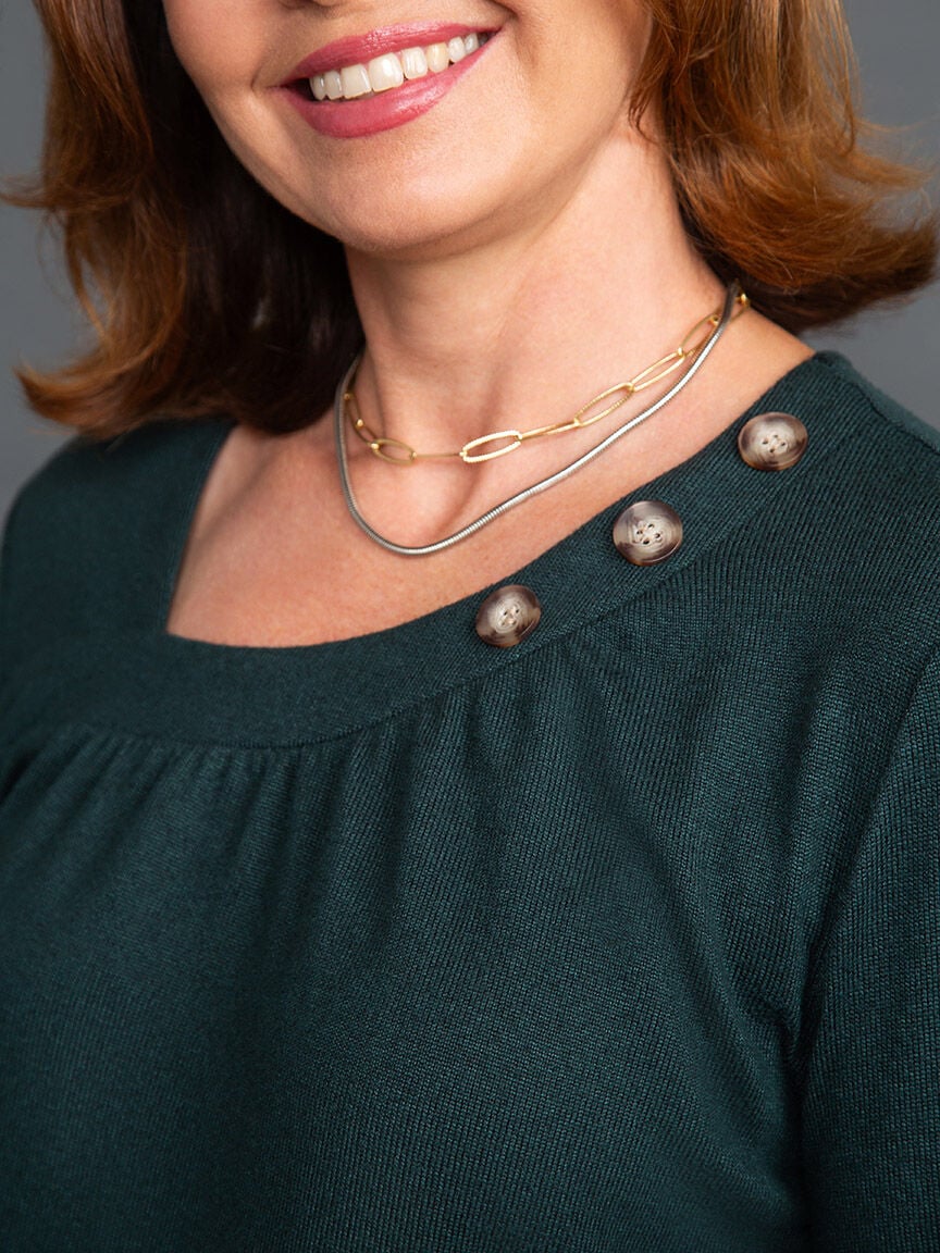 Balloon Sleeve Knit Top w/ Asymmetrical Neckline Image 5