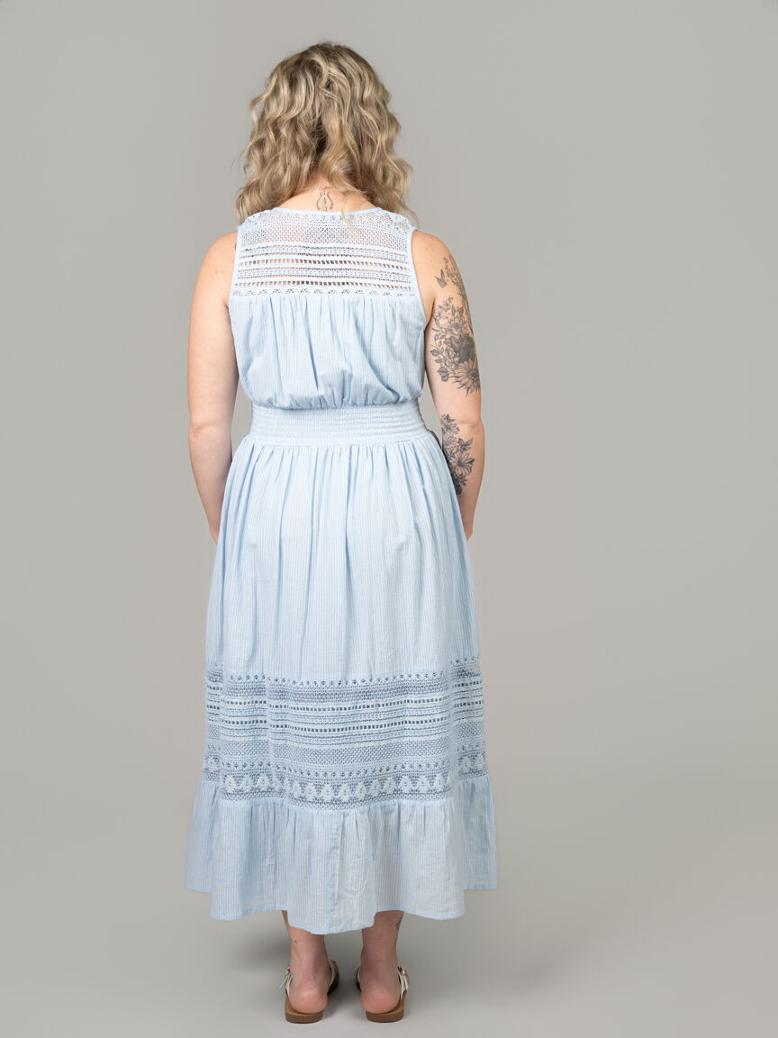 Crochet Lace Button Front Maxi Dress