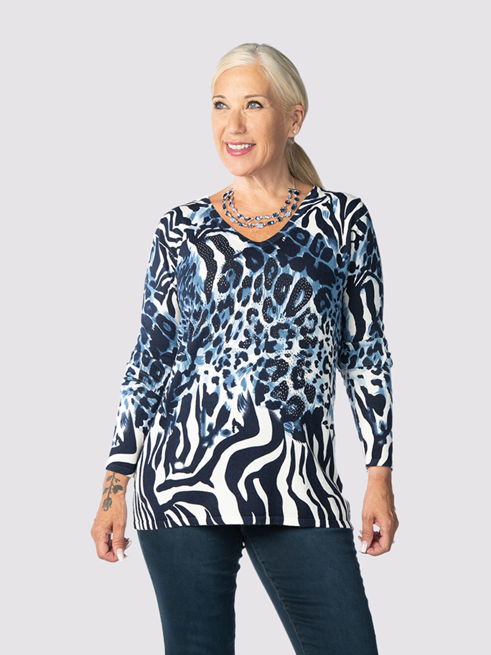 Silver Studded Wild Animal Sweater Image 1