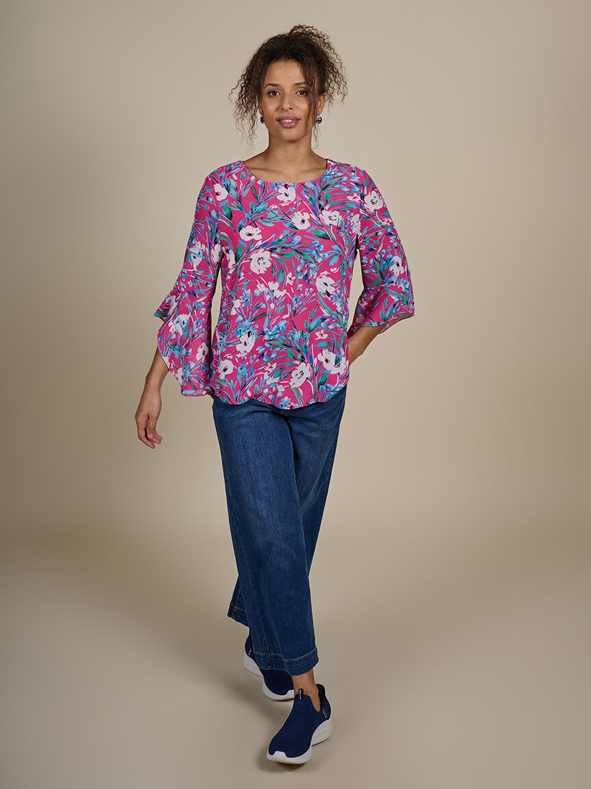 &frac34; Sleeve Floral Blouse 