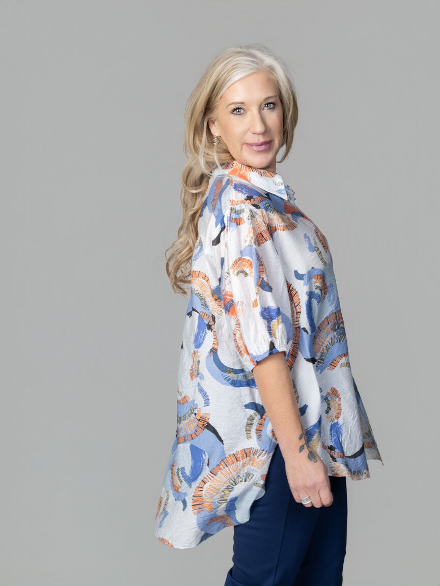 3/4 Sleeve Tunic With High-Low Hem