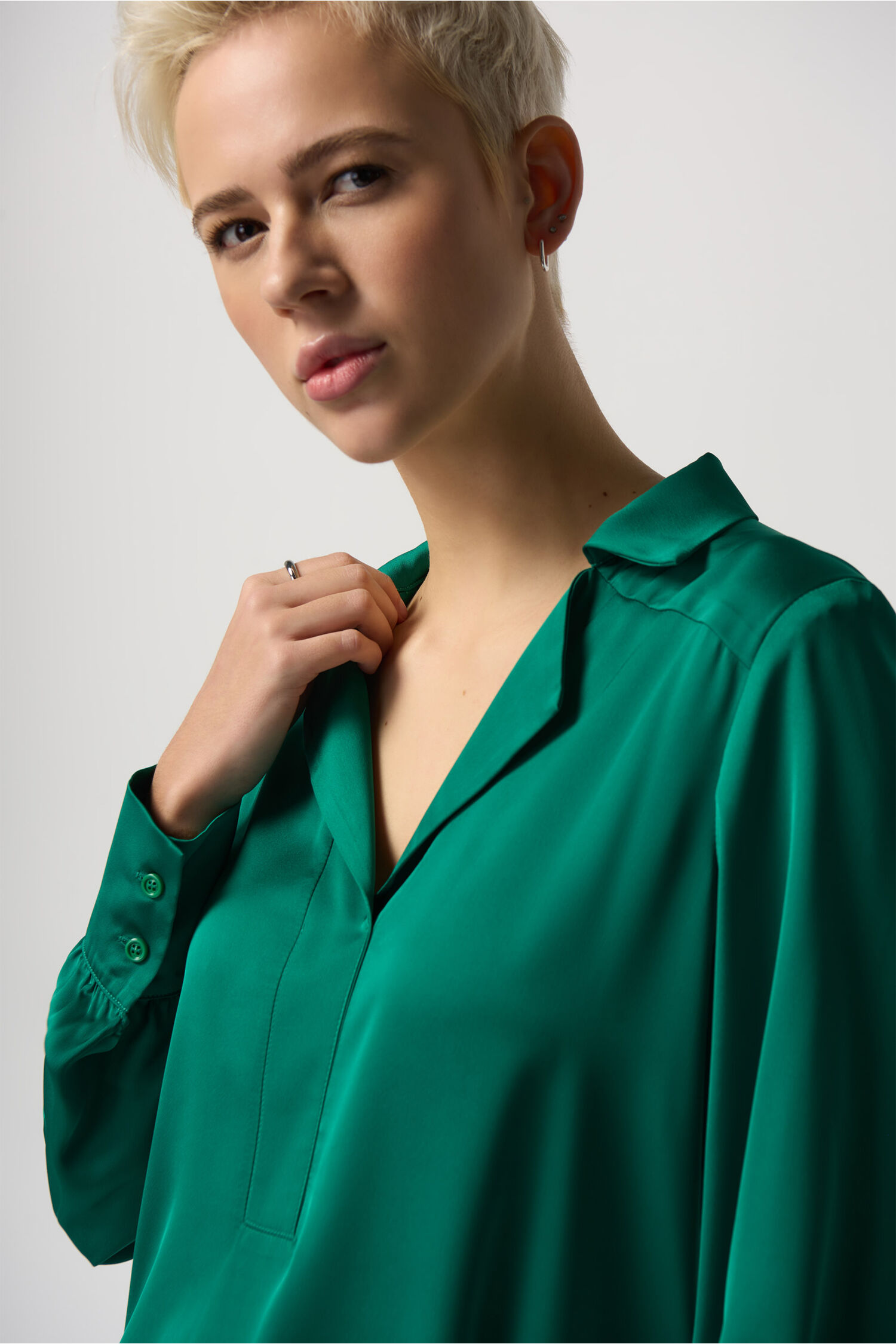 Notched Collar Satin Blouse Image 3