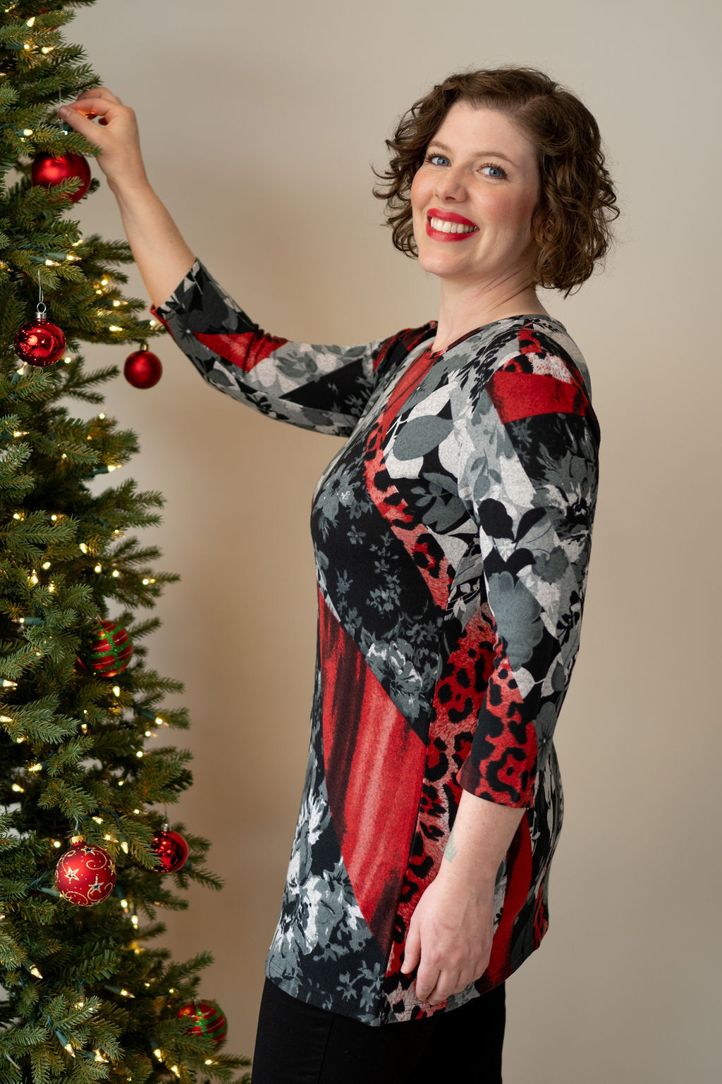 Floral Stripe Red Tunic  Image 1