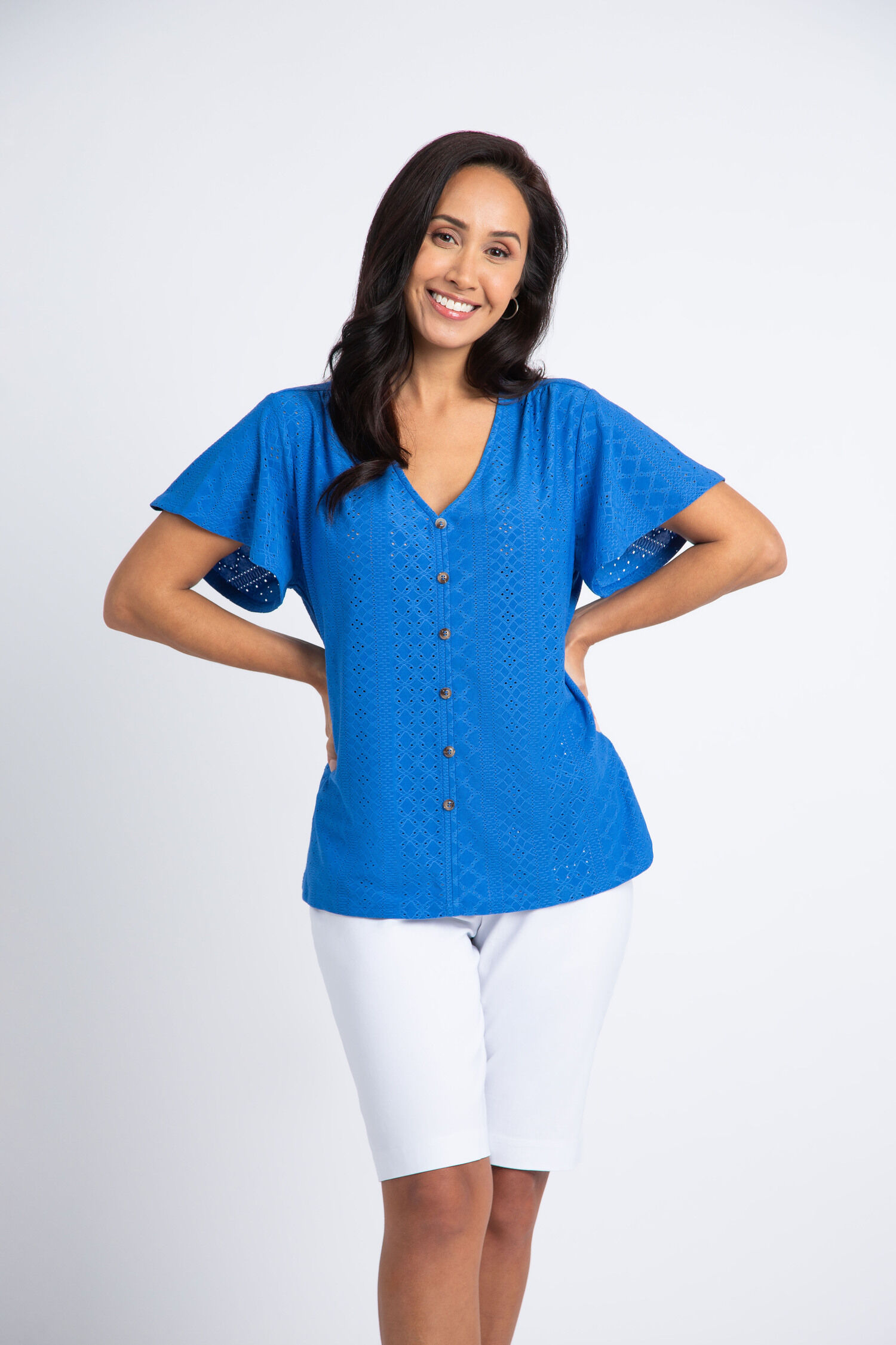 Short Sleeve Eyelet Top Image 1
