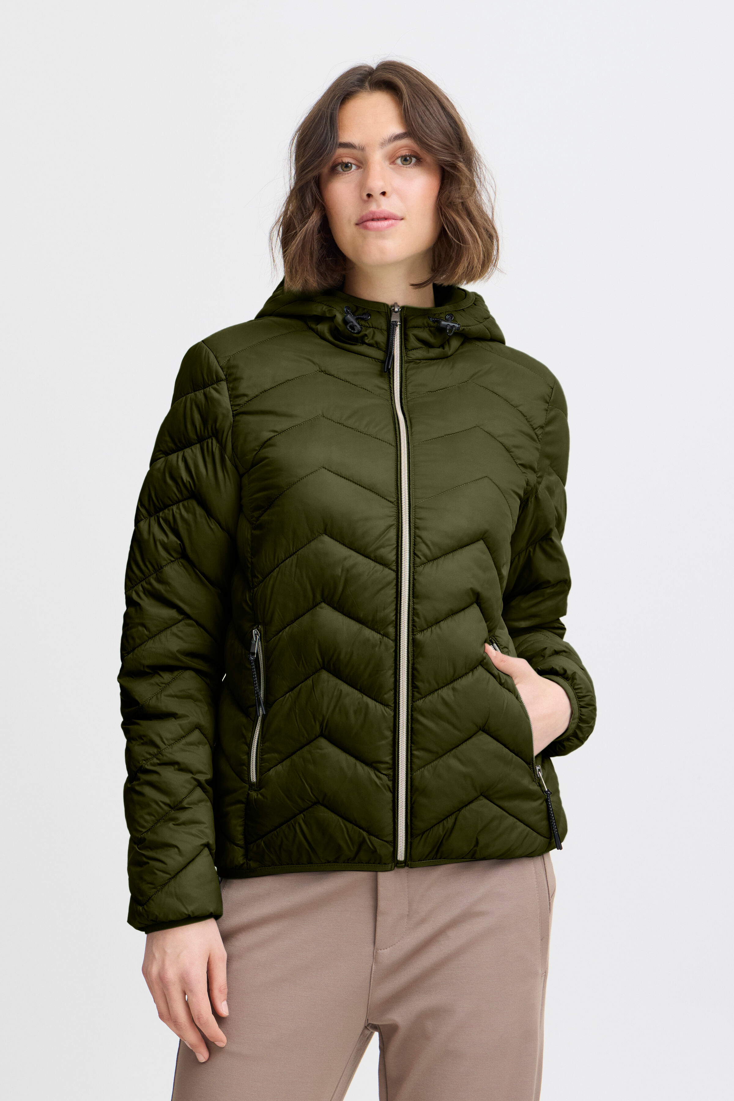 Quilted Zip-Up Jacket w/ Hood Image 2