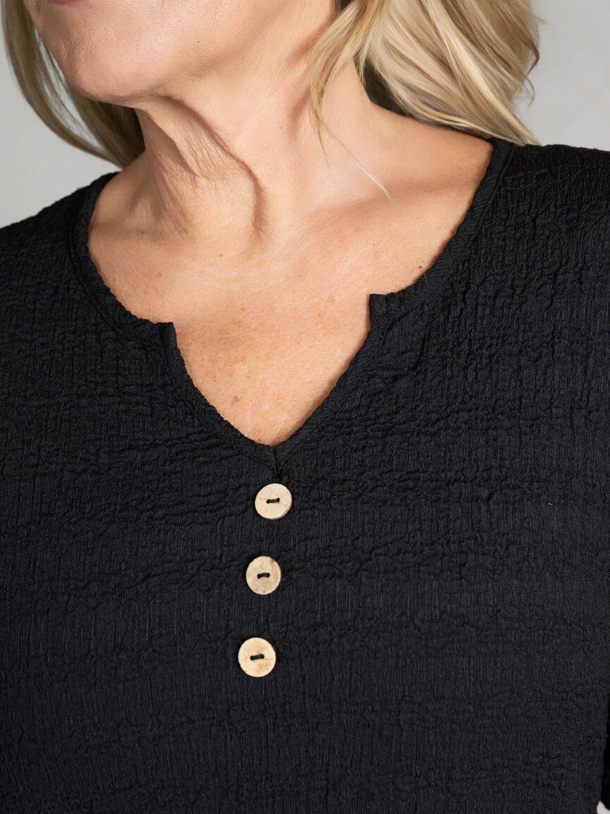 Notched Neck Elbow Sleeve Top
