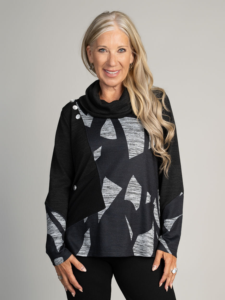 Cowl Neck Top with Mesh Pocket
