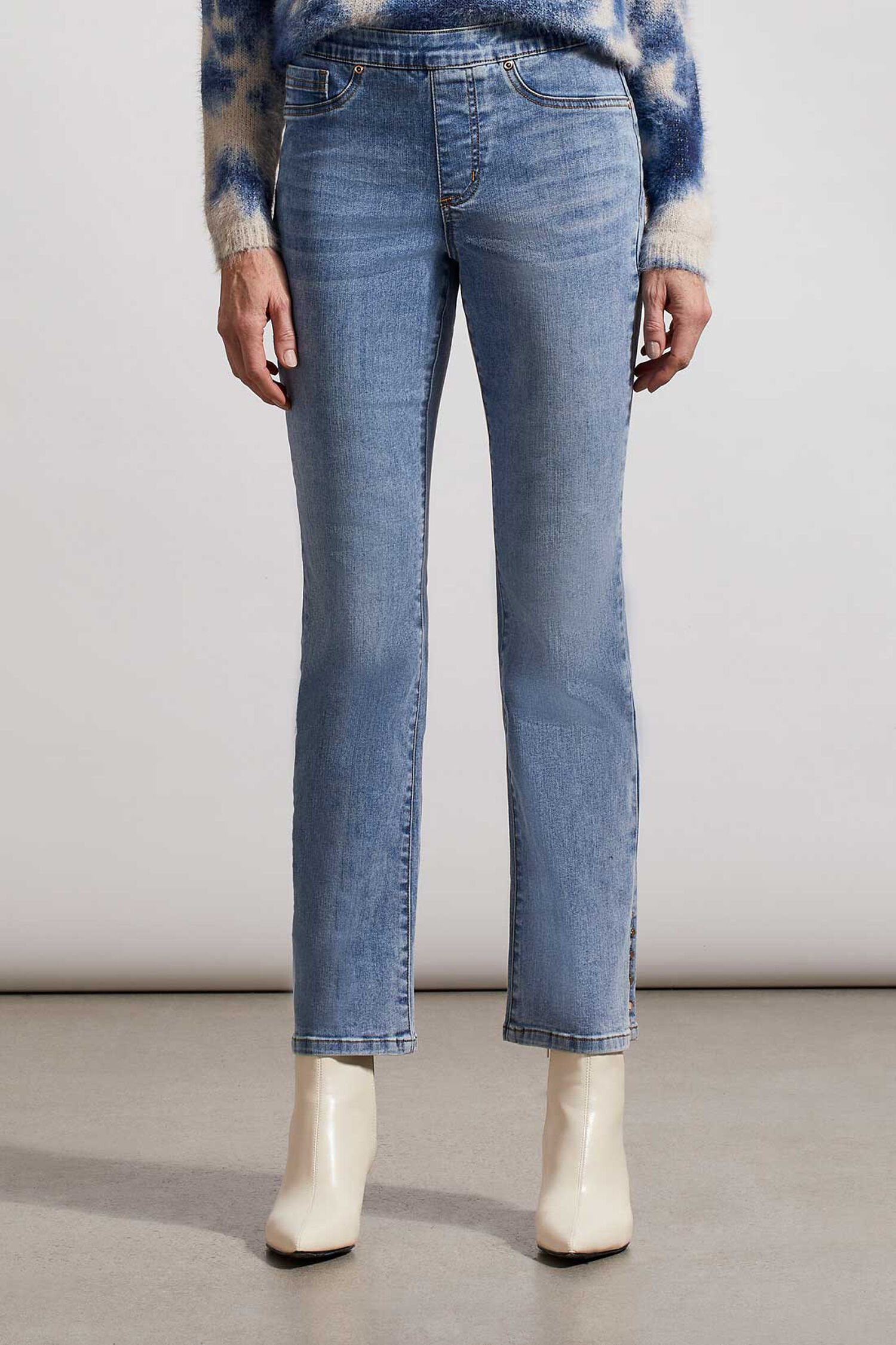 Audrey Pull-On Bootcut Jeans w/ Snap Detail  Image 2