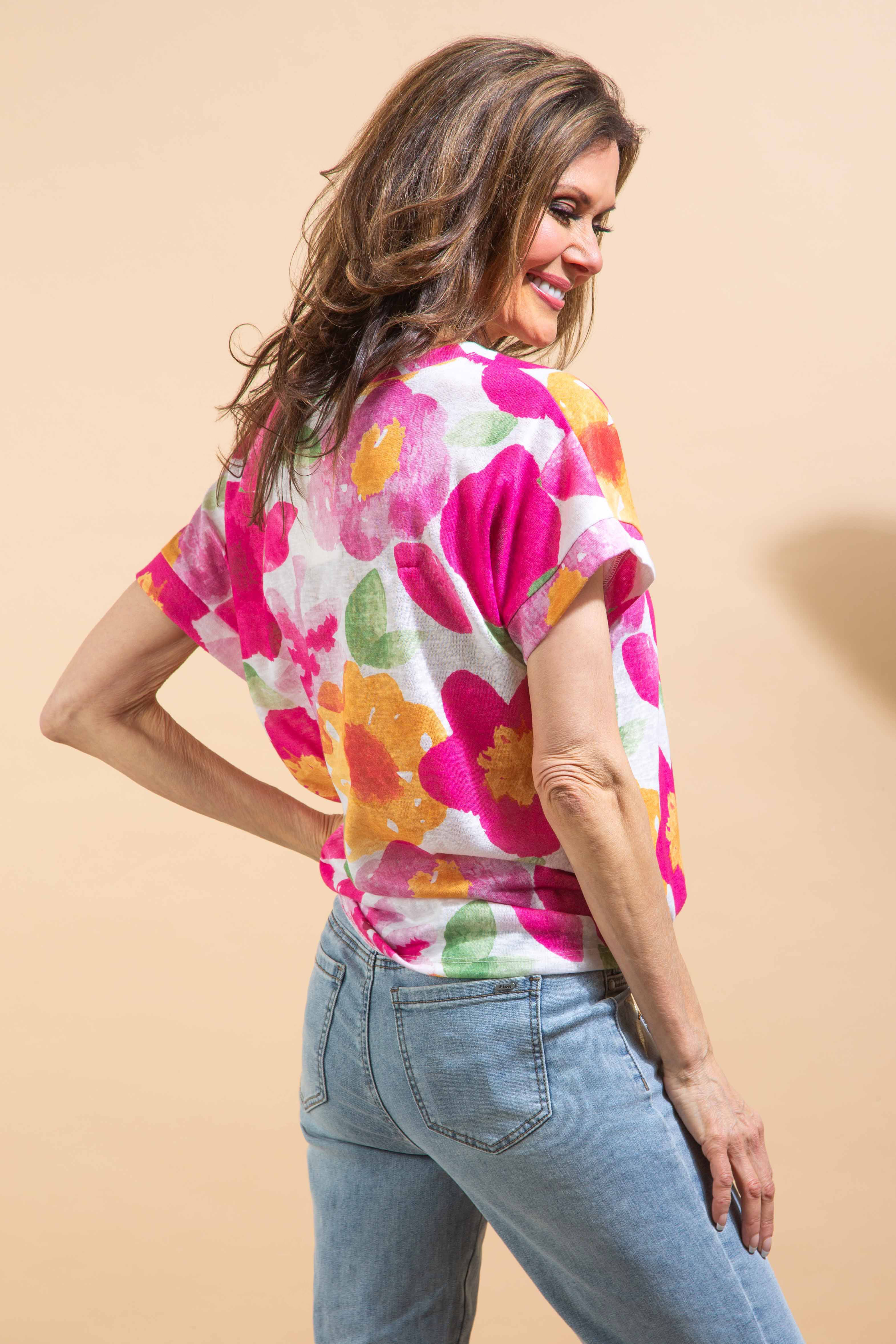 Drawstring Hem Floral Tee Image 4