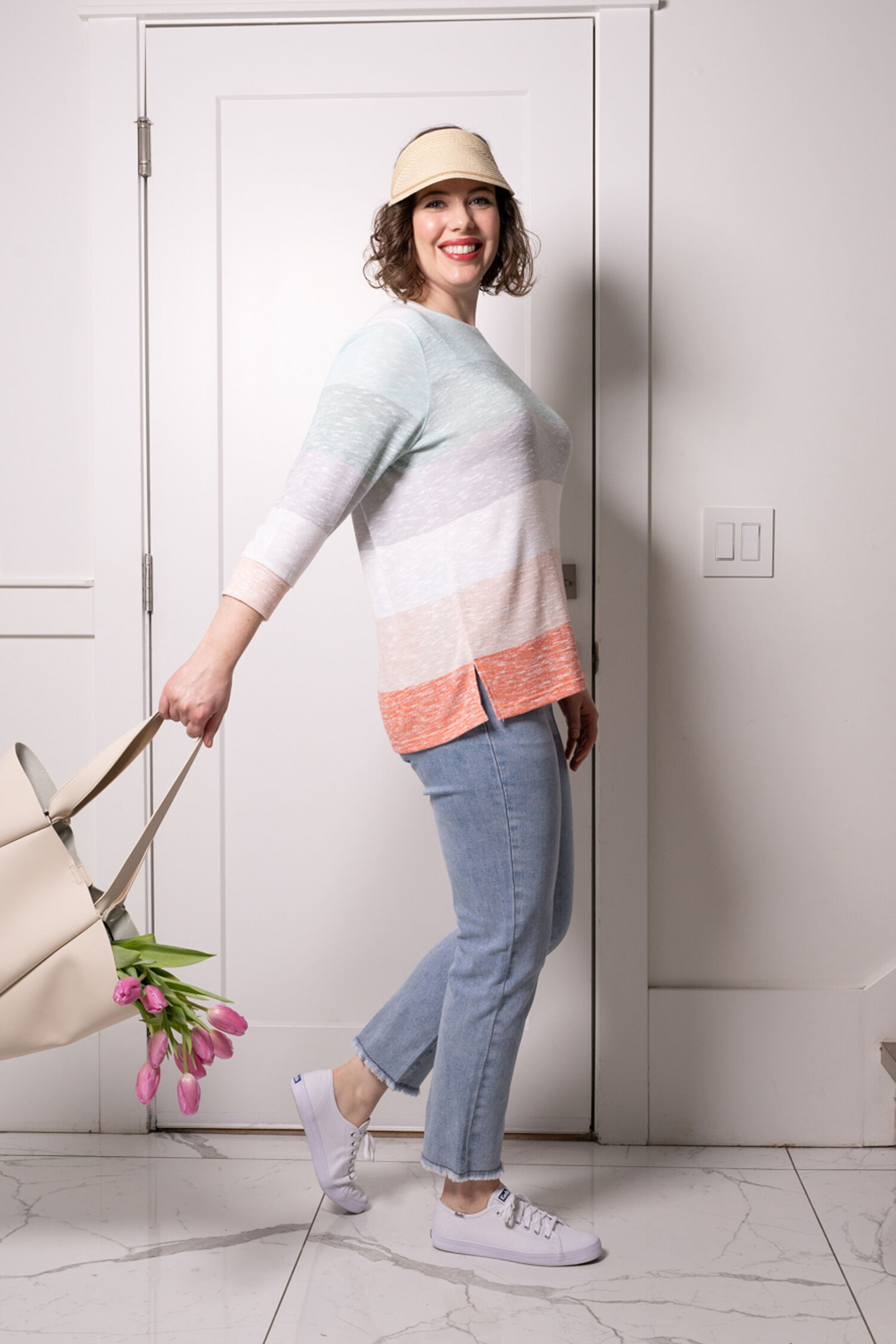 &frac34; Sleeve Striped Knit Top Image 5