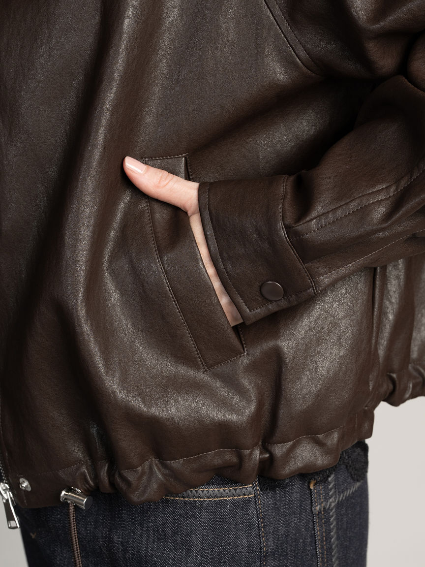Faux Leather Mock Neck Jacket