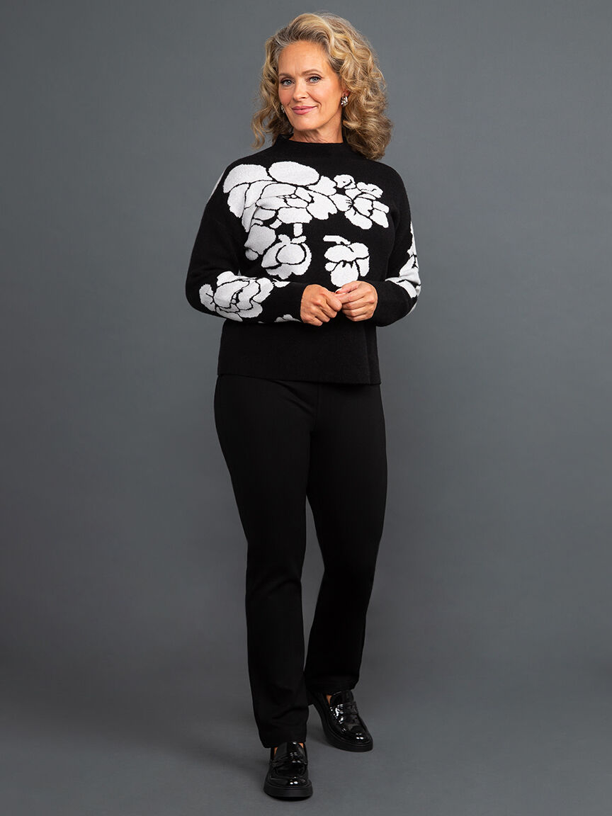Knit Jacquard Funnel Neck Floral Sweater Image 1